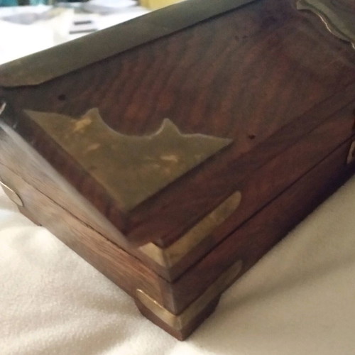 Wooden jewelry box with brass details new brown