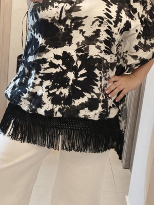 Mat Fashion plus size blouse with fringes, black and white
