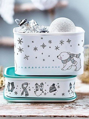 Tupperware Set of 2 Winter Containers with Bear Design New