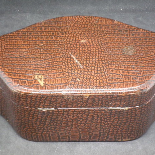Antique jewelry box used, brown color with blue fabric interior