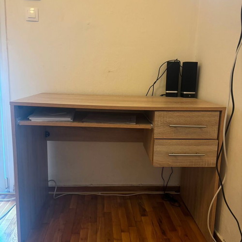 Wooden desk with sliding shelf and 2 drawers, like new