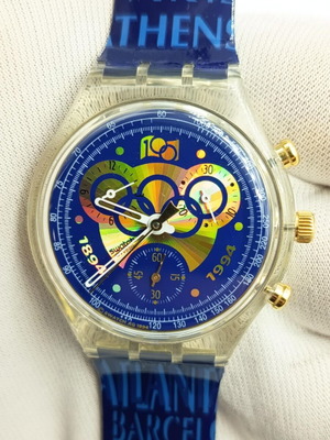 Swatch Unisex Chronograph Watch 100 Years Olympic Games like new, blue