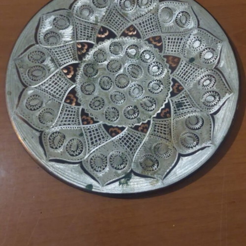 Copper hanging plate used, old, 23.5 x 23.5 cm