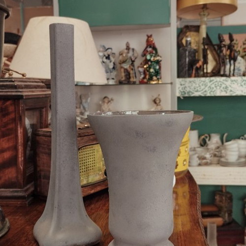 Set of two gray decorative glass vases like new