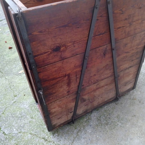 Wooden tobacco press with metal screw mechanism, rustic bar furniture