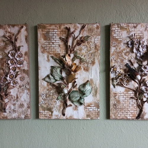 Triple handmade wall panel wood clay, new