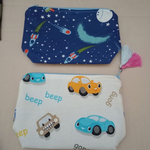 Set of 7 toiletry bags and 1 black satin pouch new, multicolored
