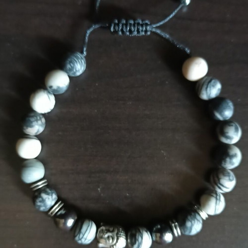 Handmade men's bracelet with natural stone beads and Buddha head charm