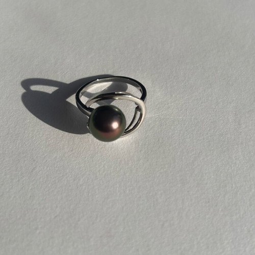Tahitian Black Pearl ring with adjustable silver setting new