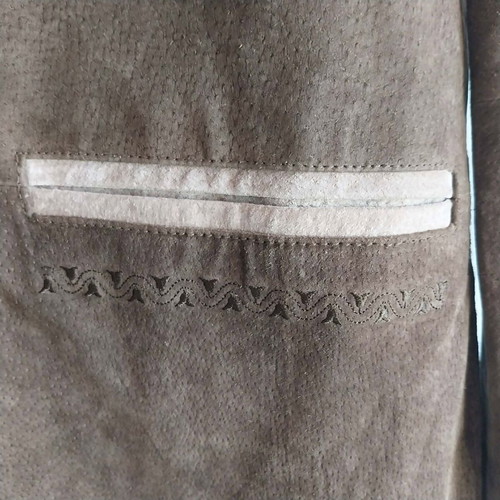 Enzo Scapati vintage men's Dirndl suede jacket, size 42, olive green with beige embroidery