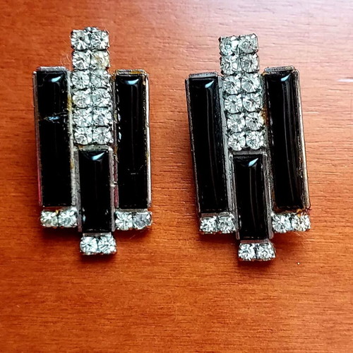 Vintage Art Deco earrings used, black and silver