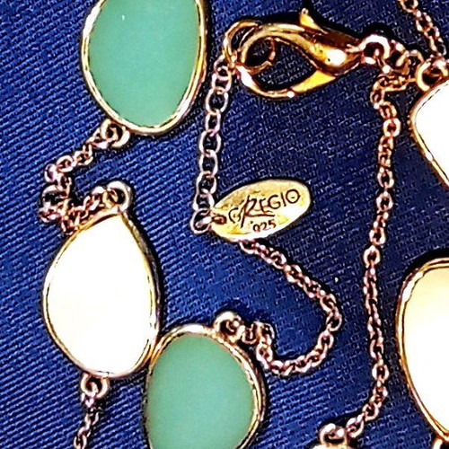 Gregio 18K Gold Plated Silver Necklace with Blue Topaz & Mother of Pearl 51cm like new