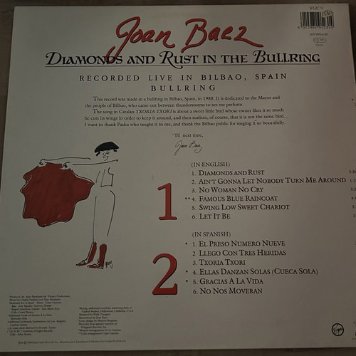 Joan Baez Diamonds and Rust in the Bullring vinyl used, folk