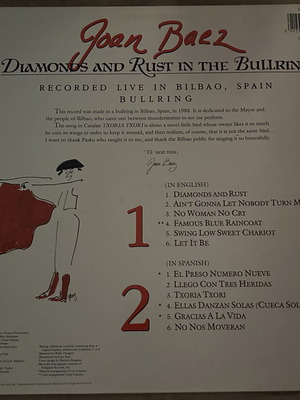 Joan Baez Diamonds and Rust in the Bullring vinyl used, folk