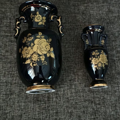 Handmade vases used with 24k gold, Greek, set of 2 pieces