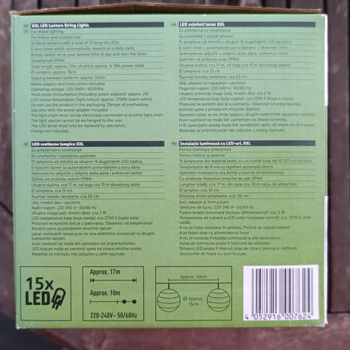 LIVARNO home XXL LED Lantern String Lights new, 15 lanterns, 17m