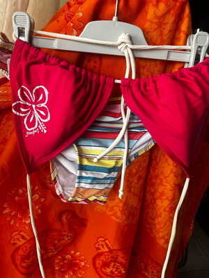 Swimsuit size S like new, colorful triangle top and striped bottom