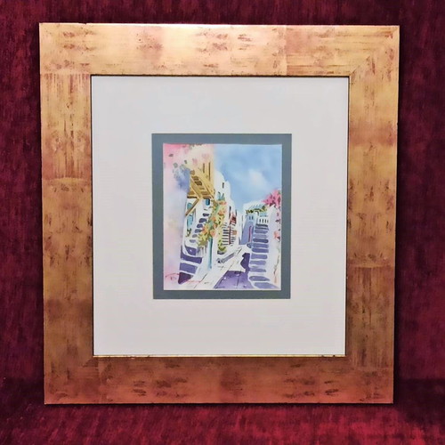 Signed Kantouni Watercolor on Cardboard with Frame new