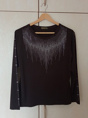 Long-Sleeve Lycra Top with Rhinestone Embellishment, Like New, Brown
