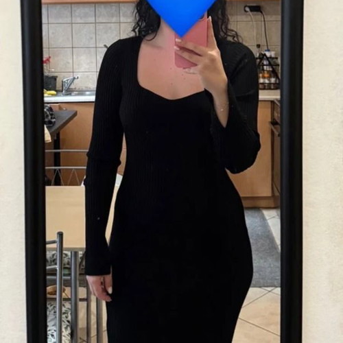 Maxi black ribbed dress with small back opening like new