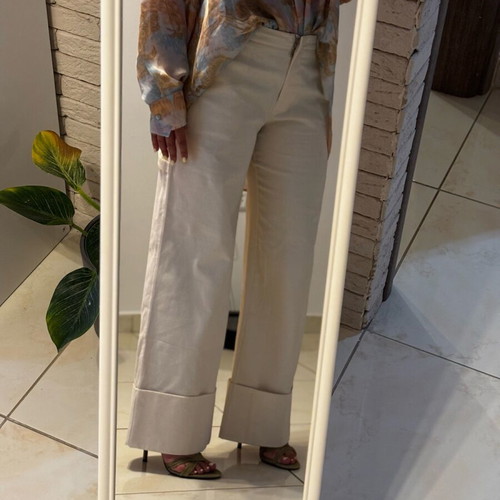 Milkwhite low-rise pants with cuffs new, size L 40 12, white