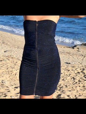 Dress Paranoia size M 38 10 like new, black and blue, zipper, glitter thread