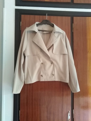 Shein κοντή καμπαρντίνα μπεζ greige
