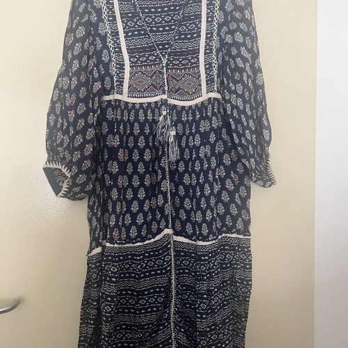 Zara boho dress used, navy blue with ethnic patterns