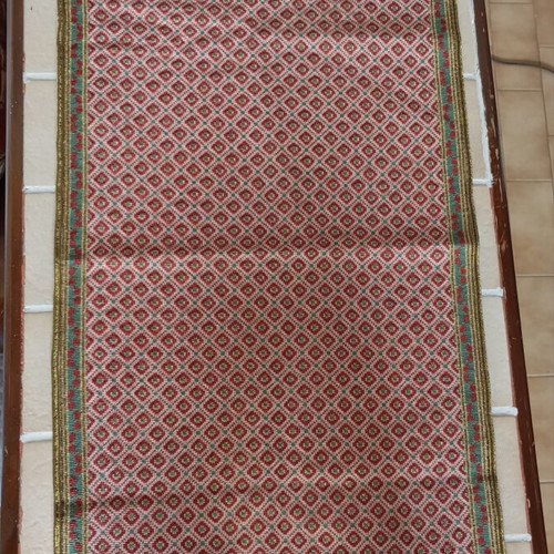 Handmade runner with cross-stitch embroidery 85x38 cm, dark gold trim