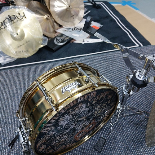 Remo Gold Metal Snare 14"×6.5" new with 20" Turkey Ride, stand, sticks, case