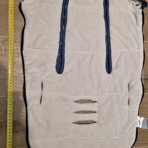 Baby footmuff used, warm with slots for straps