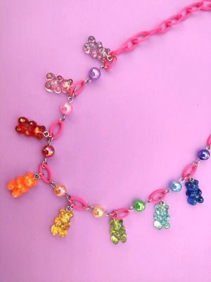 Gummy Bear necklace handmade with shiny rainbow bears