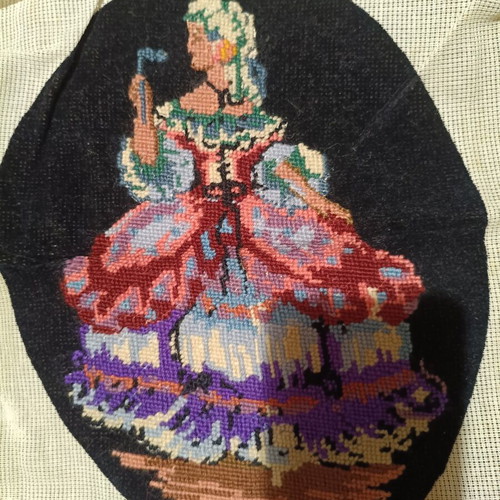 Vintage Needlepoint Tapestry Woman in Period Dress