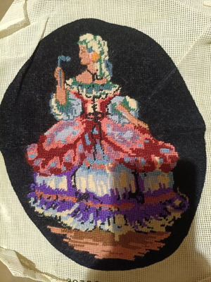 Vintage Needlepoint Tapestry Woman in Period Dress
