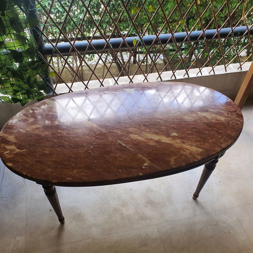 Vintage wooden table with marble top, 60-70s