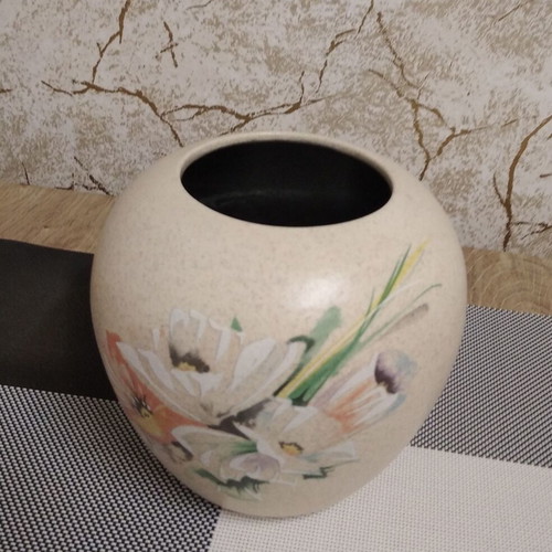 Vintage ceramic vase hand-painted, German 1960s