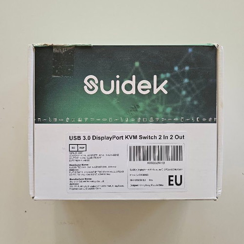 Suidek DisplayPort KVM switch for 2 computers and 2 monitors, 4K@60Hz, USB 3.0, aluminum