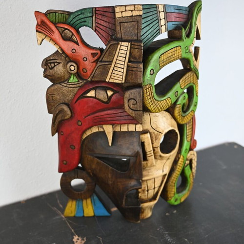 Wooden mask used, rare Maya design, 40 cm height