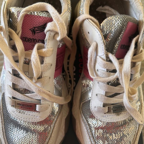 Roberto Cavalli women's sneakers like new silver with fuchsia detail