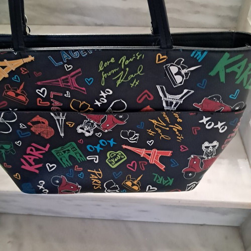 Karl Lagerfeld Paris Graffiti shoulder bag used, black multicolor