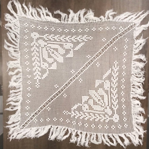 Crocheted tablecloth with fringes new, small 60cm x 60cm