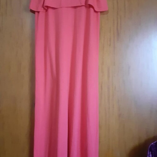 Maxi dress like new coral jersey with ruffles and thin straps