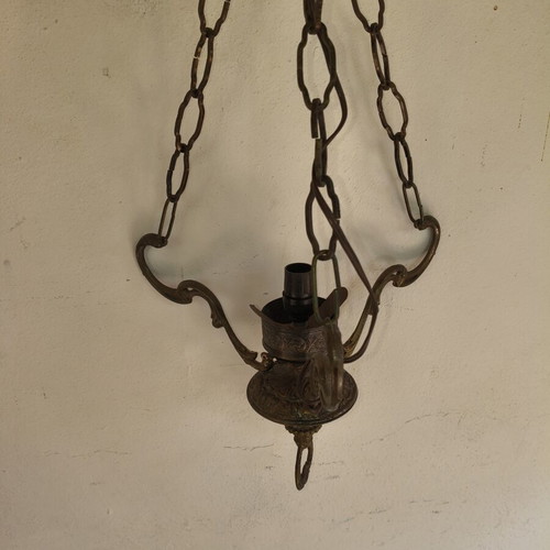 Retro brass ceiling light used, for one E14 bulb, antique copper