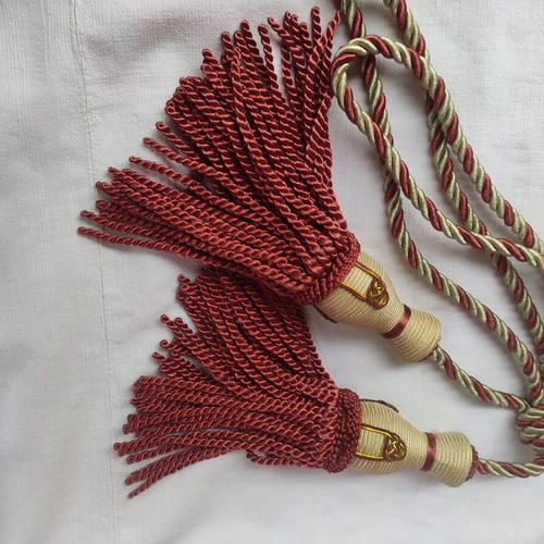 Curtain tieback used, bordeaux/gold, tassel 24x6 cm