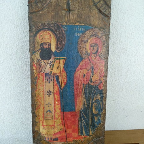 Wooden aged icon of Saints Theonas and Anastasia Pharmakolytria like new