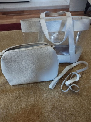 Handbag and crossbody bag used, white with transparency