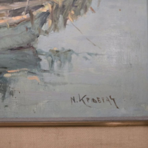 Authentic Nikos Krideras paintings used, oil on canvas 40x30 and 35x30 cm