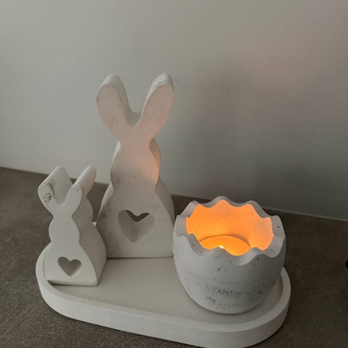 Easter set new with tray, bunnies and candle holder