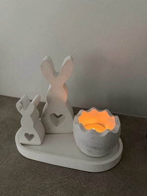 Easter set new with tray, bunnies and candle holder