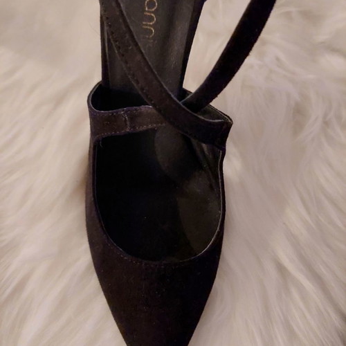 Sarigiannis pumps used, black suede, crisscross design, size 38